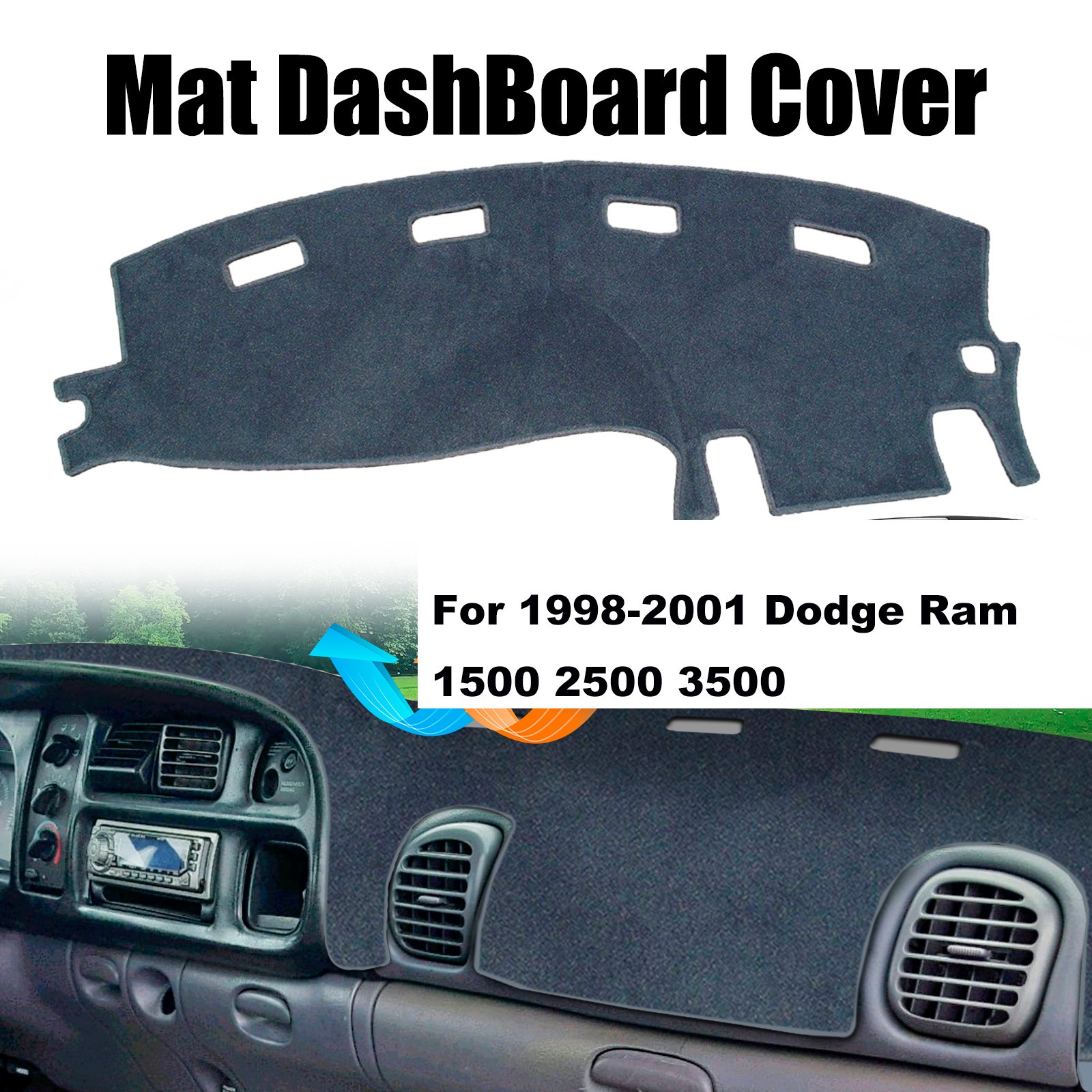 Gray Mat Dash Dashboard Cover For 1998 - 2001 Dodge Ram 1500 2500 3500 Dashmat