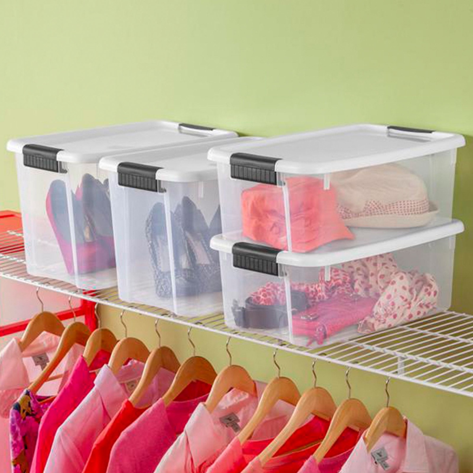 30 Qt Clear Plastic Stackable Storage Bin w/ Latch Lid, White (6 Pack)
