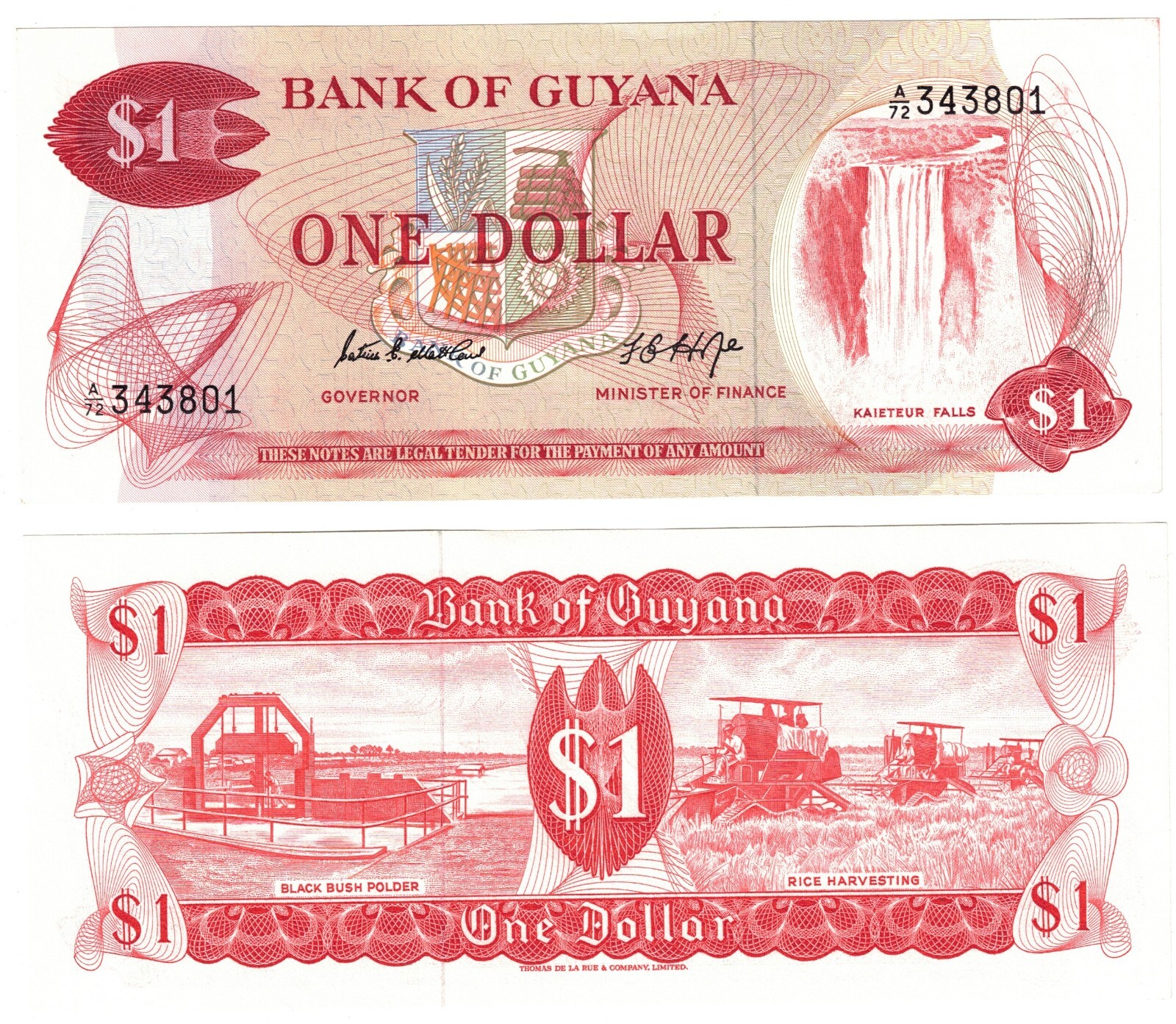 1972 Guyana P21d 1 Dollars  Banknote UNC