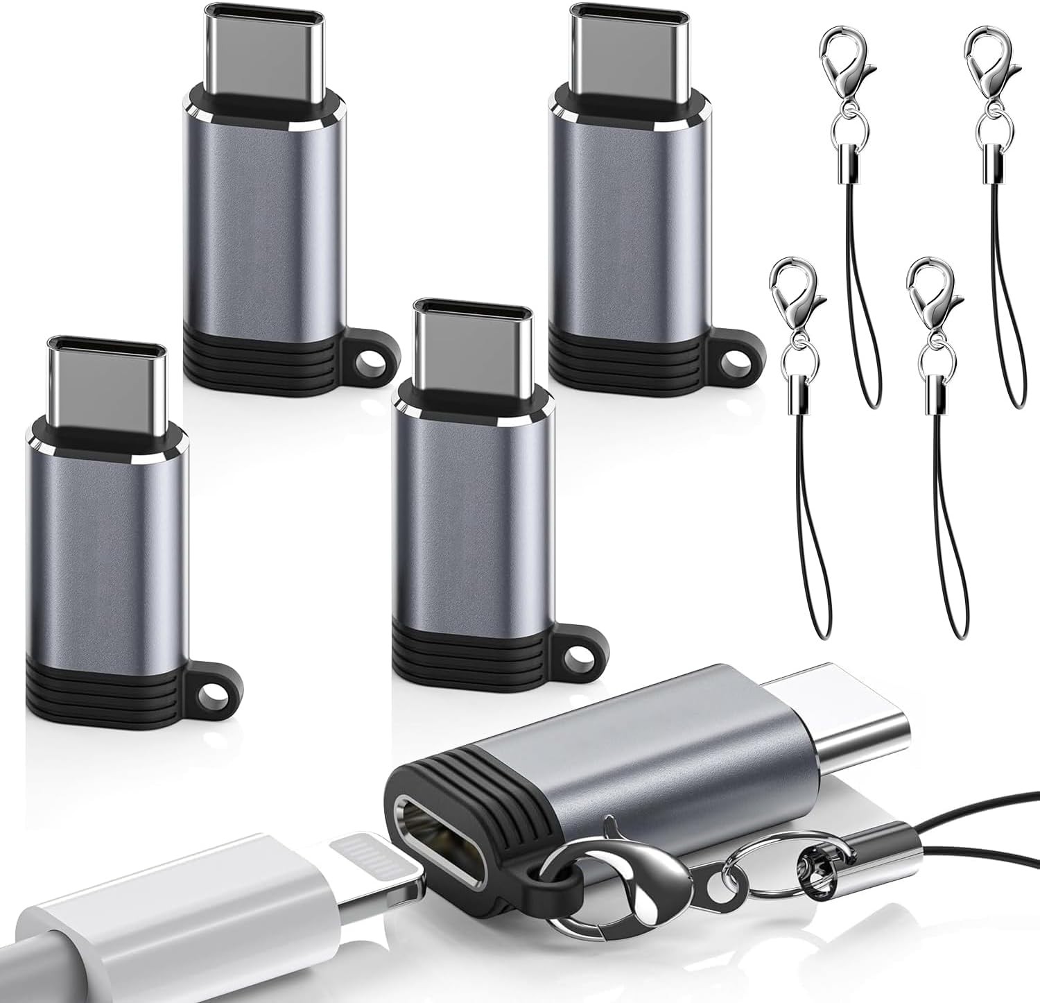 5 Pack USB C to Lightning Charge Adapter for iPhone 16 15, Grey
