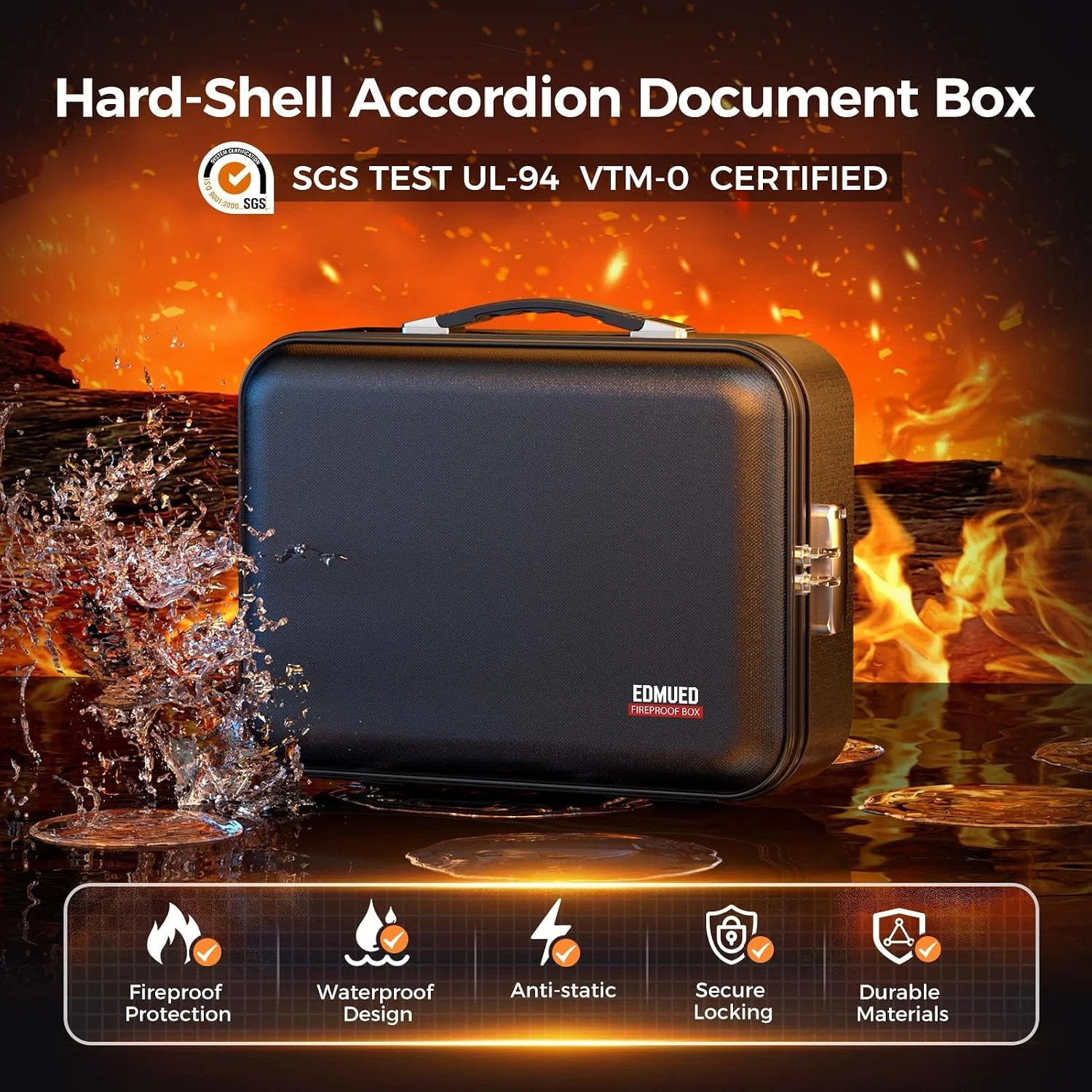 Fireproof Document Box, Waterproof Safe Box with Combination Lock | Upgraded Fir