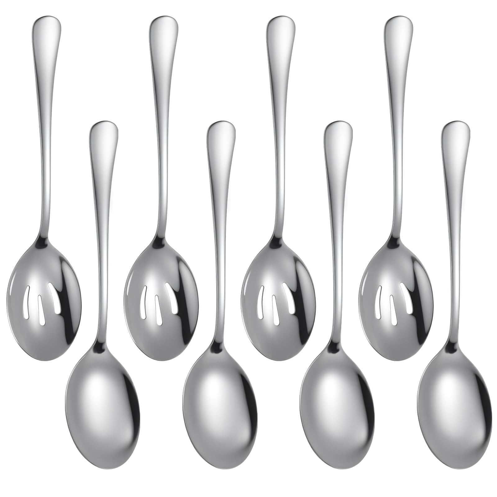 8 Pack Serving Spoons Set, Includes 4 Serving Spoons and 4 Slotted Spoon, Sta
