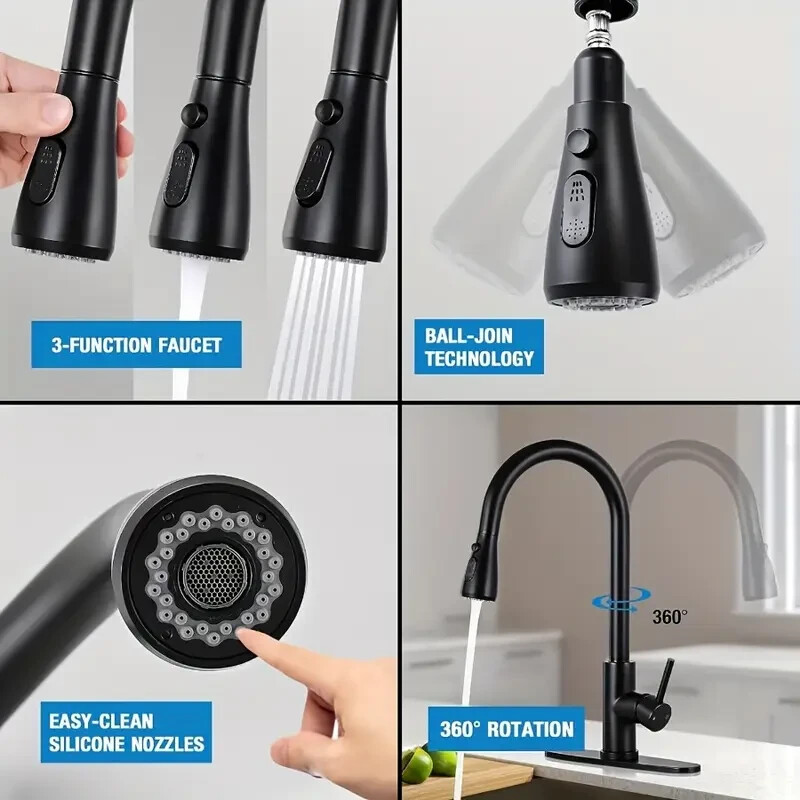 Kitchen Sink Faucet Pull Down Sprayer Swivel Single Handle Pull Out Mixer Taps