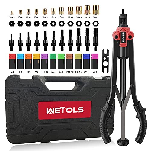17" Rivet Nut Tool, Hand Rivet Tool Kit with 11 Metric & SAE Mandrels M3 M4