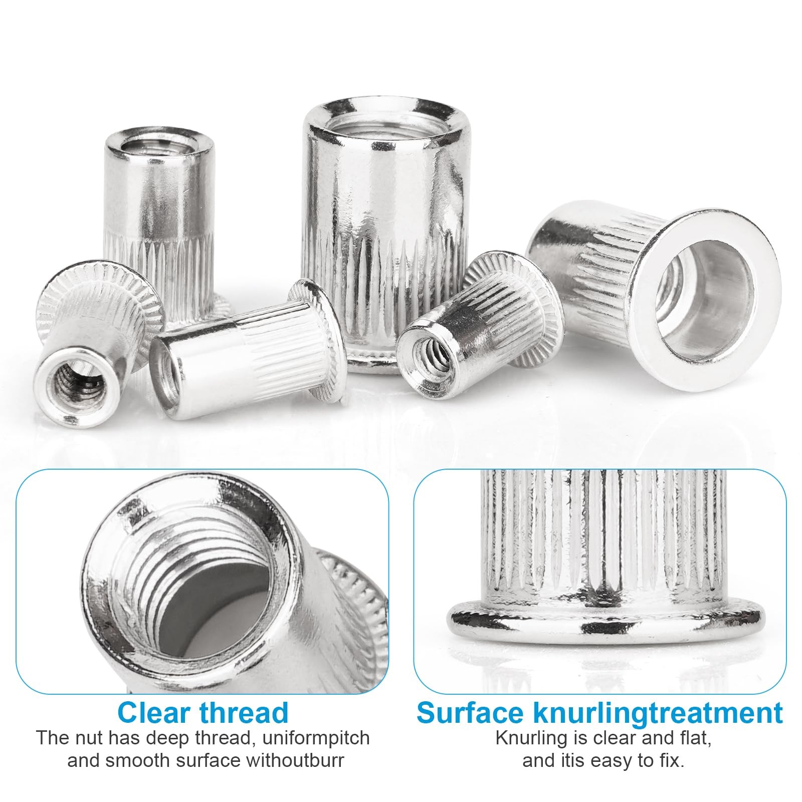 50 PCS M8 Rivet Nuts 304 Stainless Steel Flat Head Rivnut Threaded Insert