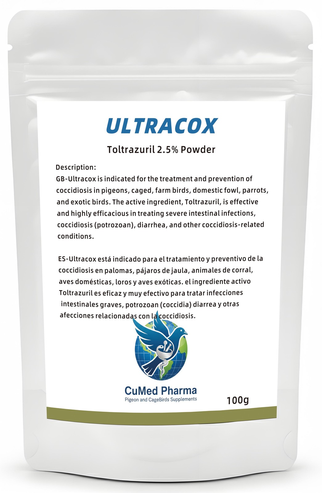Ultracox 100g - Coccidiosis in pigeons and CageBirds - by CuMed Pharma