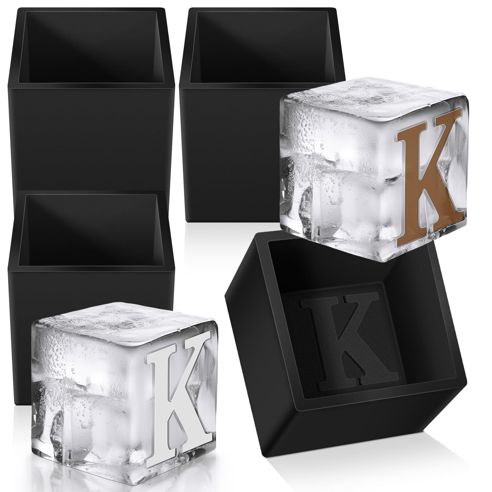 4 Pcs 2" Monogrammed Whisky Ice Cube Mold Silicone Whiskey Ice Cube Tray Pers...