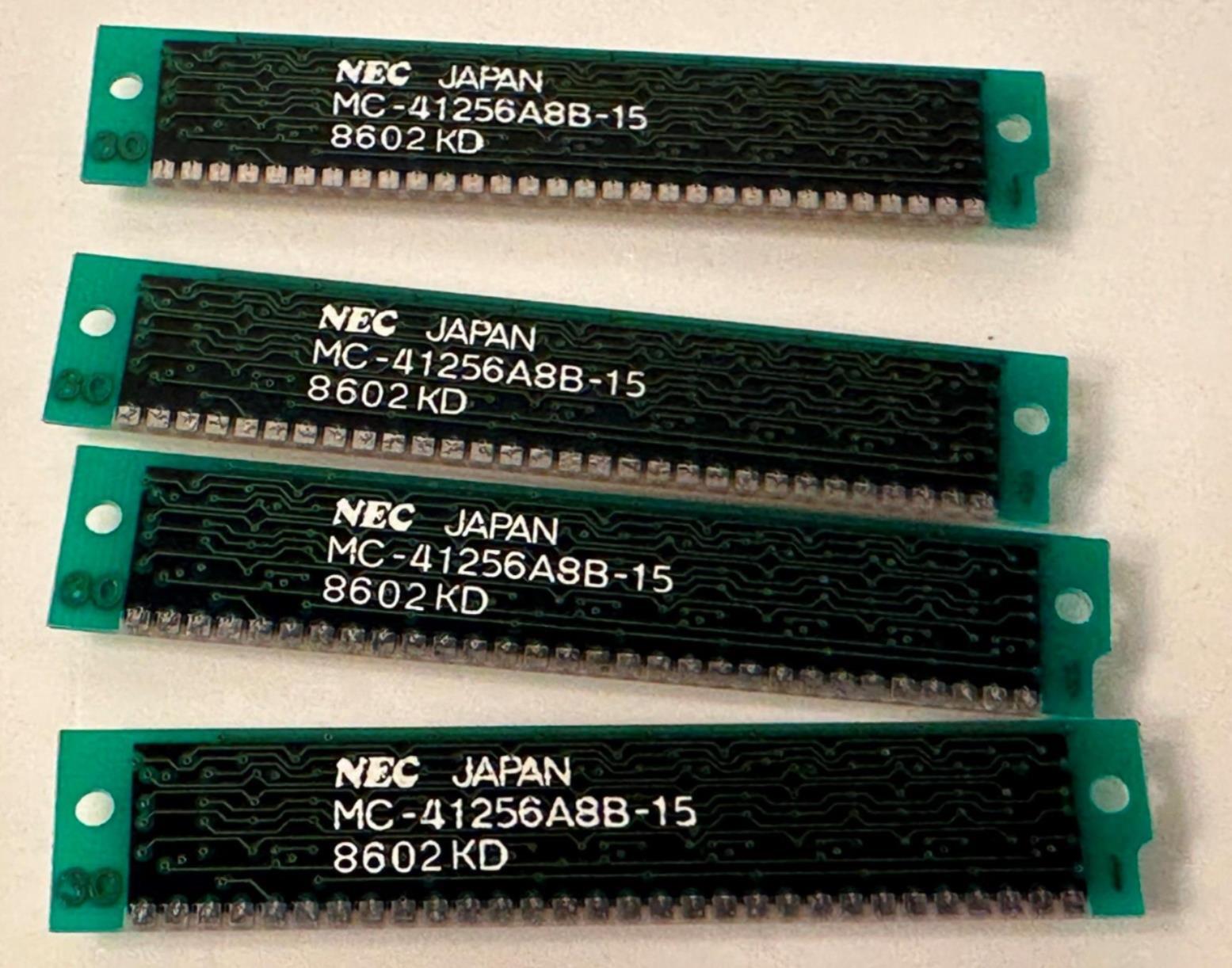 Lot of 4 Vintage 30-pin SIMM Memory 256K RAM NEC MC-41256A8B-10 Made in Japan