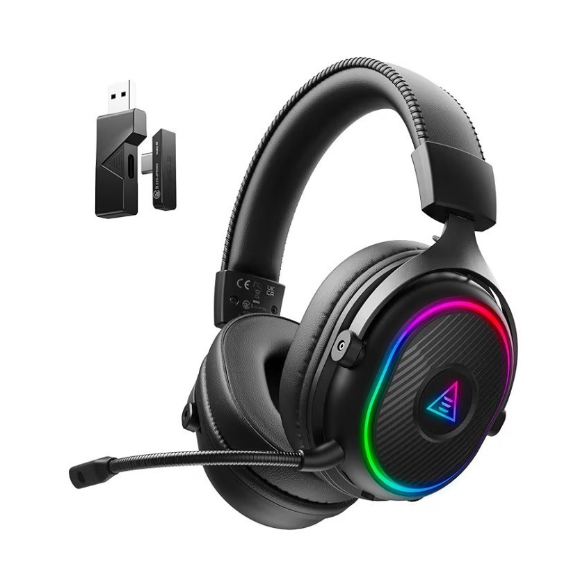 Wireless RGB Gaming Headset USB, Noise Cancelling, Boom Mic, Adjustable