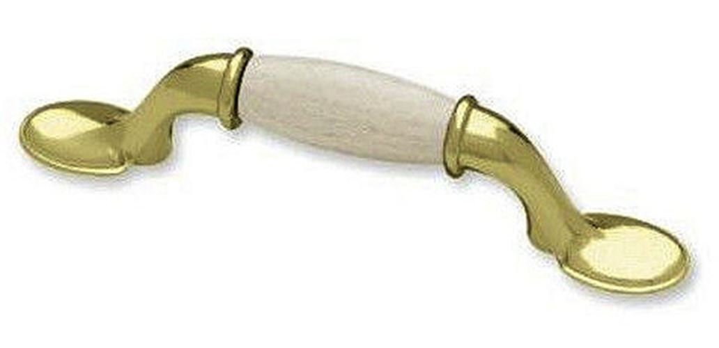 3" Classic Whitewashed Wood Center Pull Polished Brass