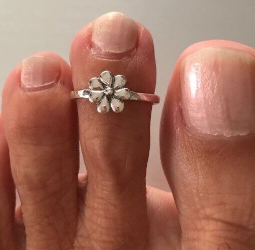 Casual Use For Women's Stylish Solid Metal Adjustable Flower Toe Ring 925 Silver