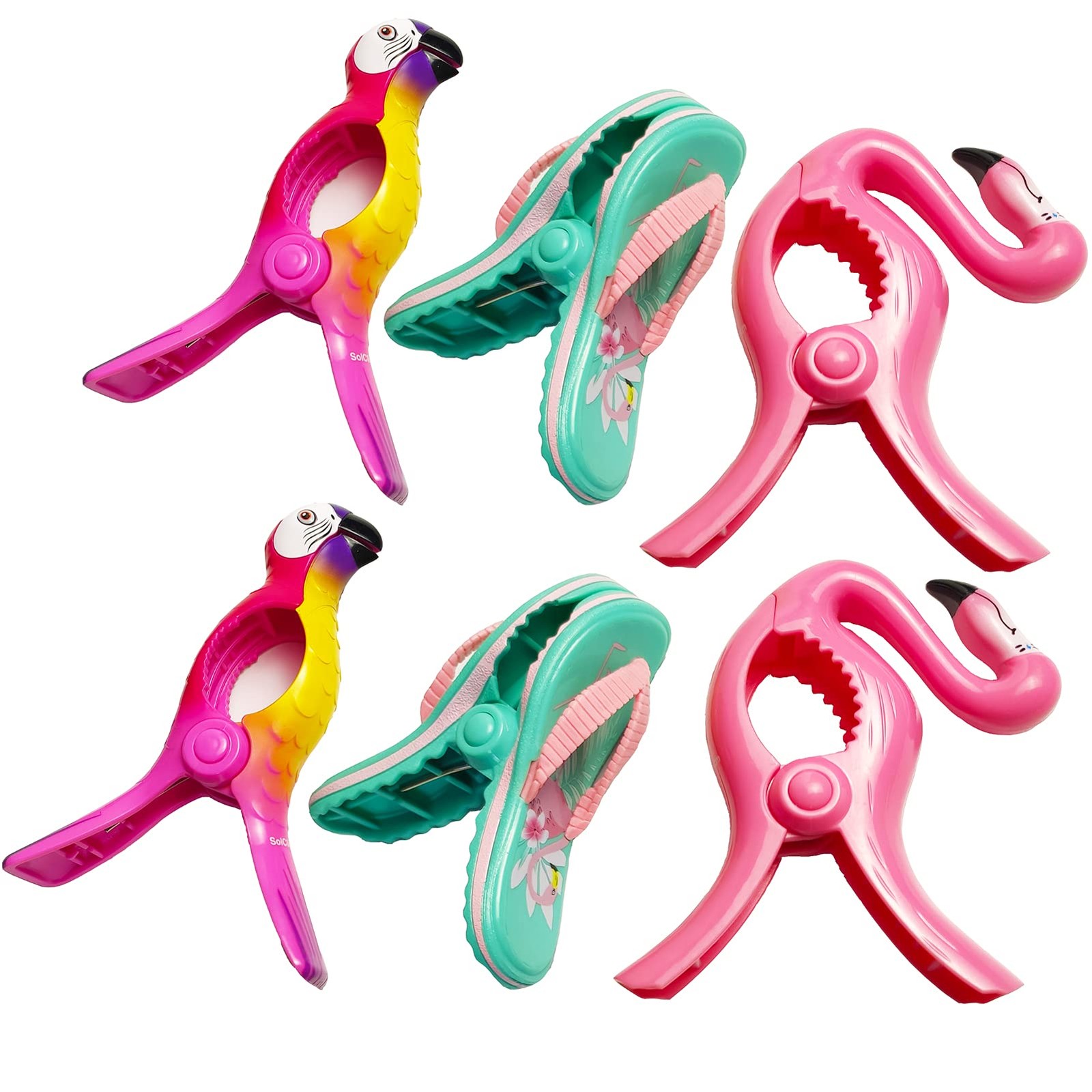 6 Pieces Beach Towel Clips, Flip Flop Towel Holders, Flamingo Chair Clips, Pa...