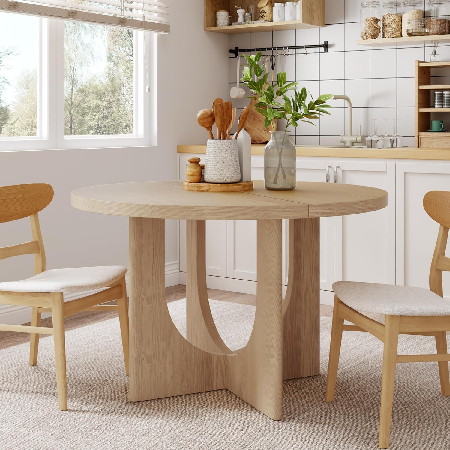 Guma 48" round Dining Table for 4, Compact MDF Kitchen Table with Pedestal Base,