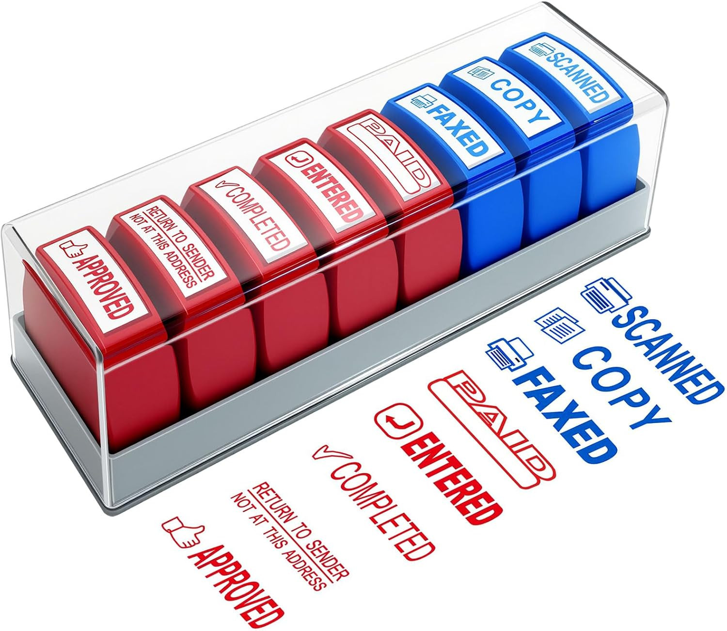 8PCS Office Stamps Set, Paid Scanned Approved Copy Faxed Completed Entered Retur