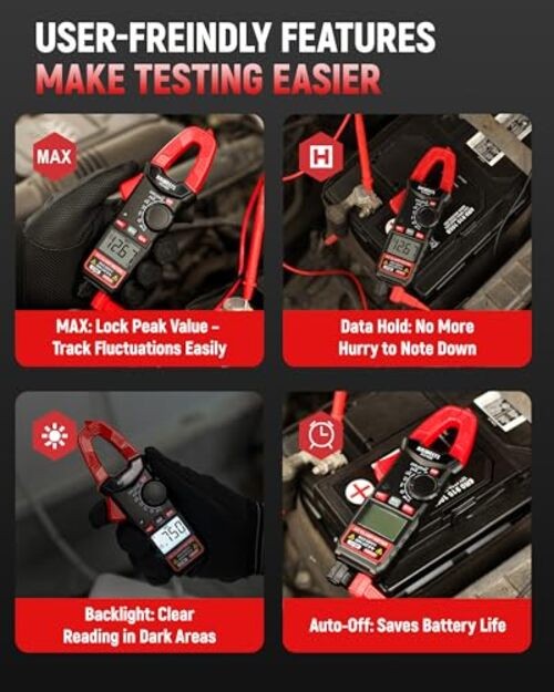Digital Clamp Meter, Portable Size, 2000 Counts, Measures High AC Black