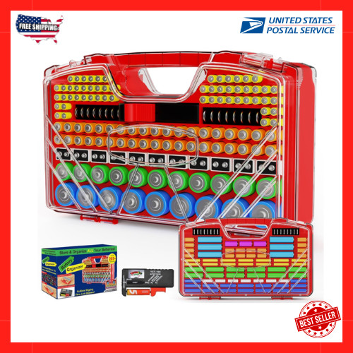 Battery Organizer Storage Holder Box Case with Tester, New Ultra-Large 285+