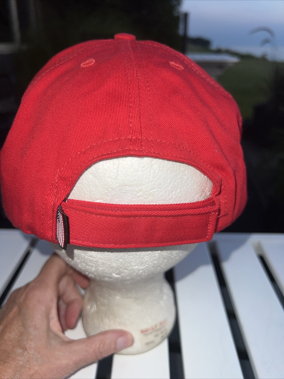 IBEW Local 153 Electricians Red Hat Cap Blue White Accents Hook Loop FlagTag EUC