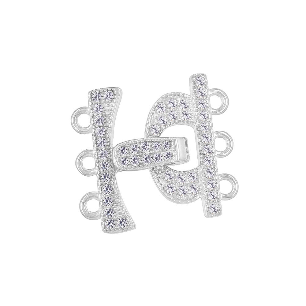 Sterling Silver Pave setting CZ 3-Strand Necklace Bracelet Push Clasp #99771