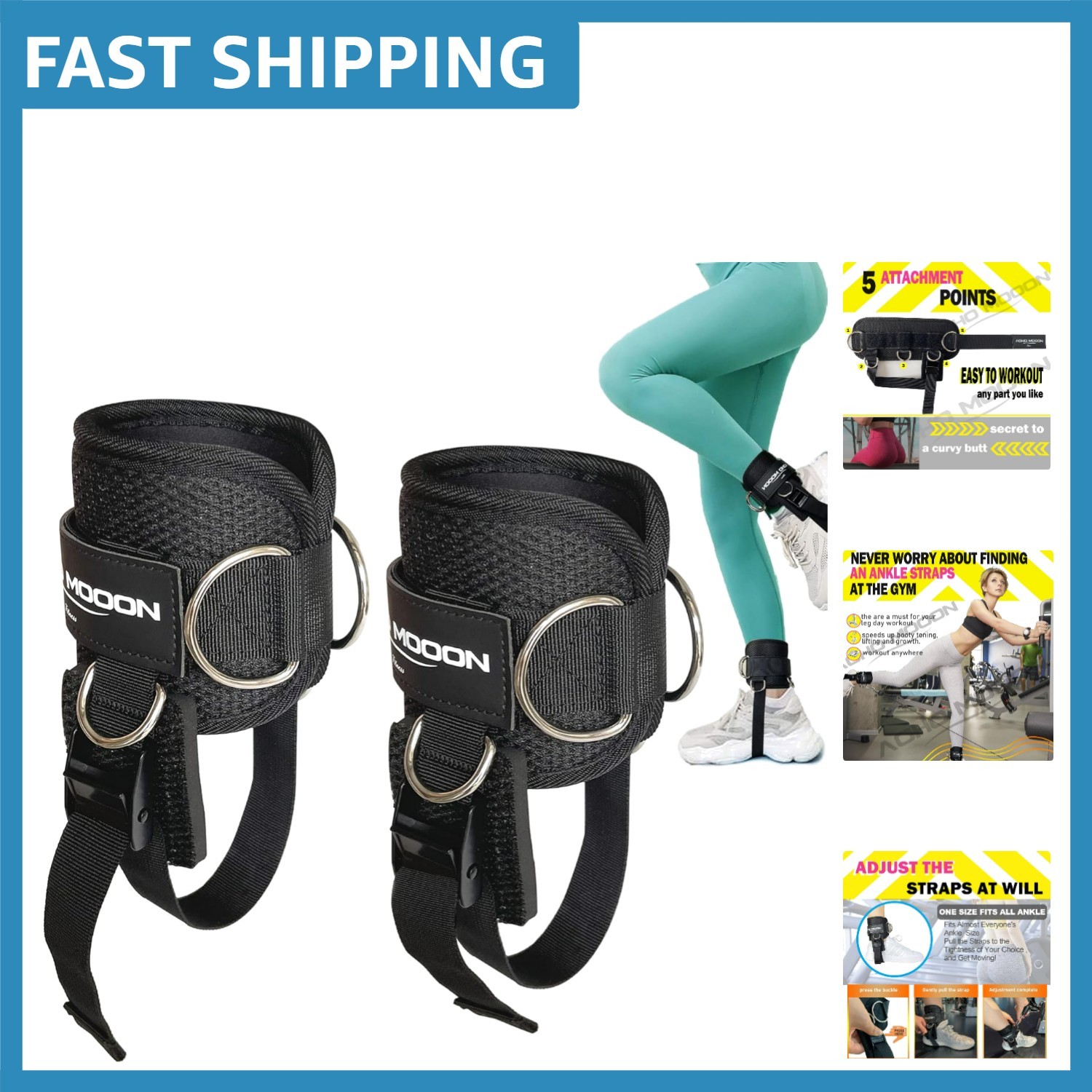Comfort Fit Black Ankle Straps for Cable Machine - 2 Pack for Ultimate Workouts