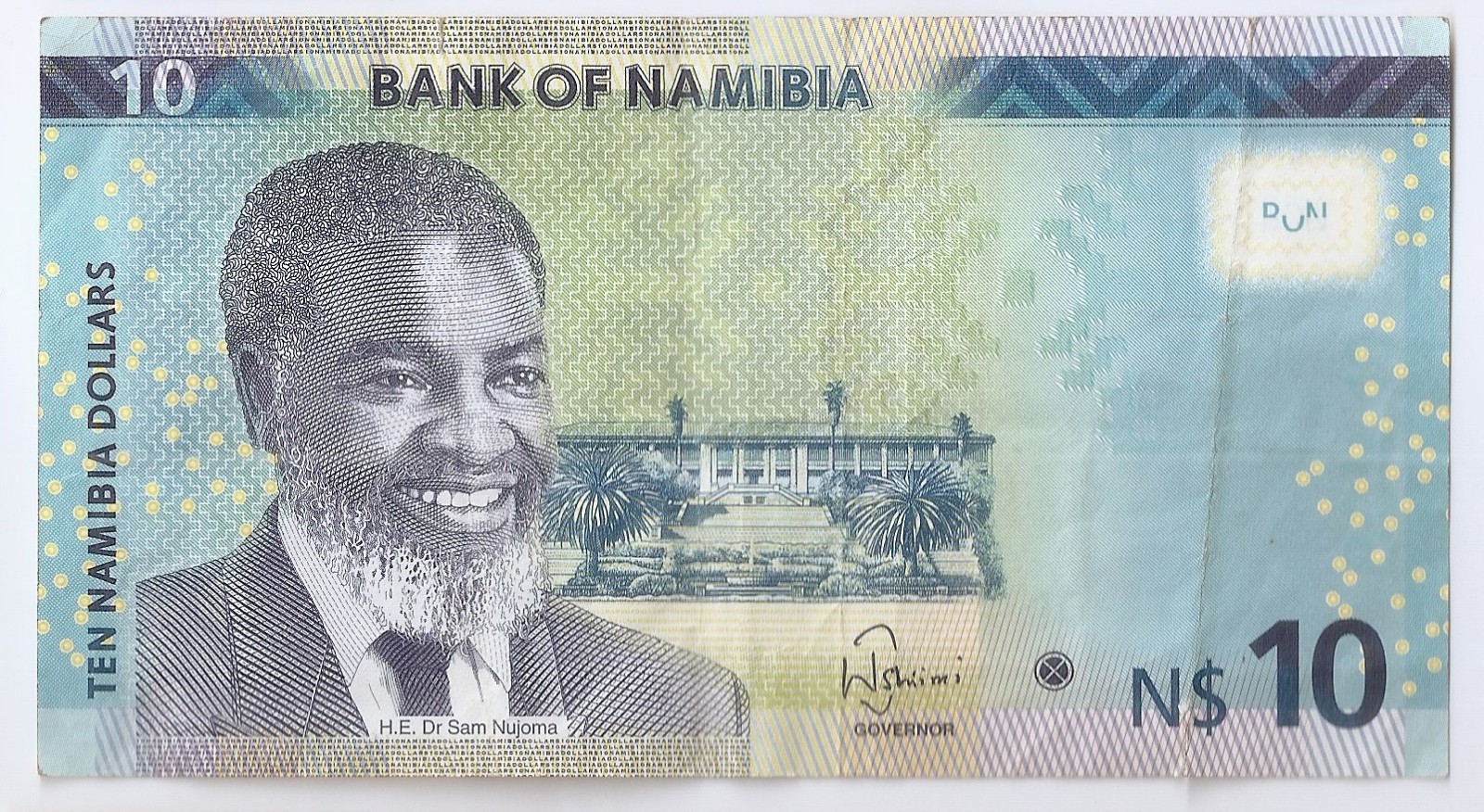 Namibia,  10 Namibian dollars 2015 Dr Sam Nujoma, springbok