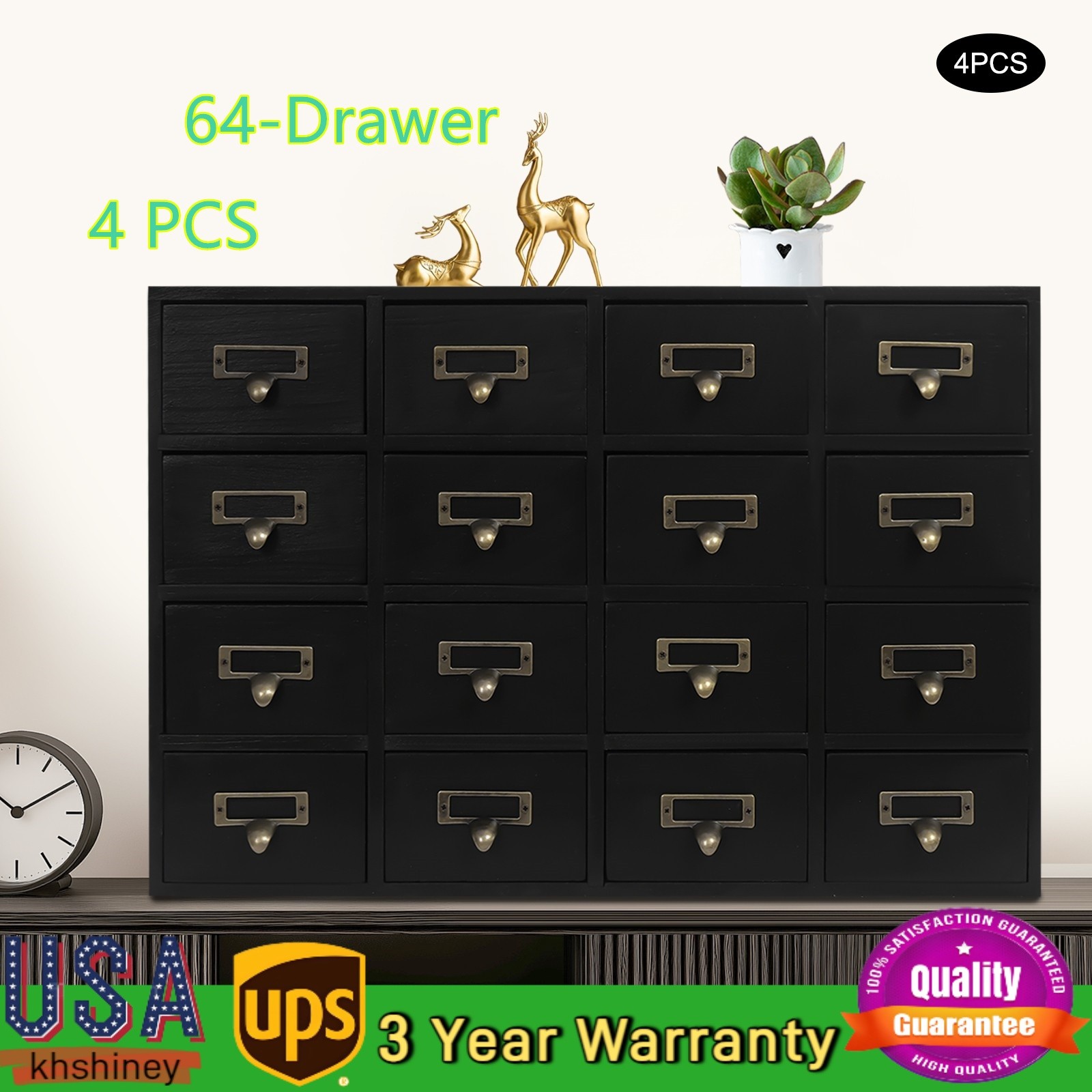 Vintage 4 PCS Drawer Cabinets Pink 64-Drawer Storage Box Storage Cabinet