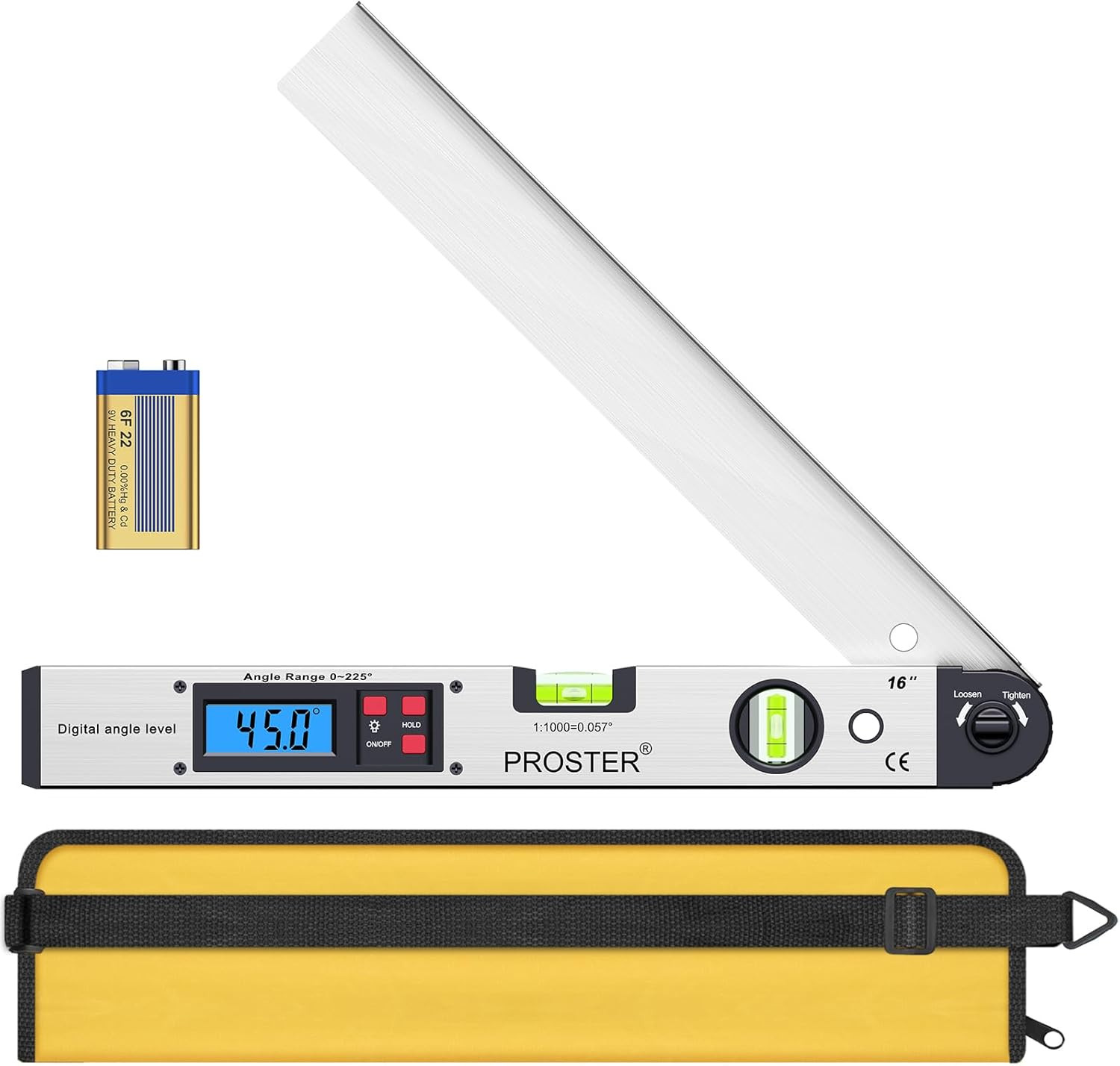 0-225° Digital Angle Finder Protractor - Aluminum Angle Gauges 225° 16 Inch Back