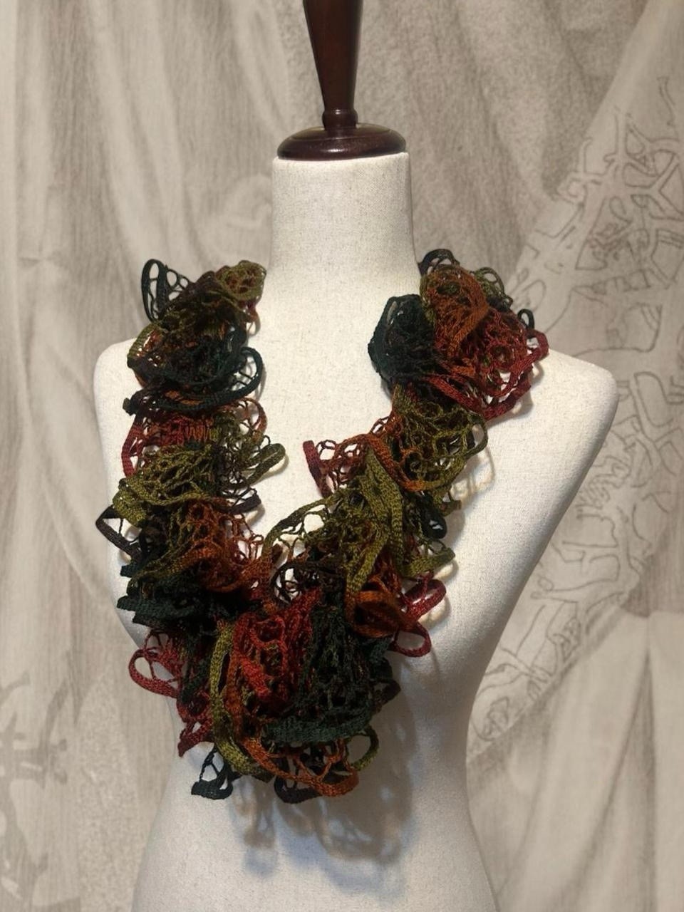 Ruffled Mesh Yarn Scarf Multicolor Autumn Colors