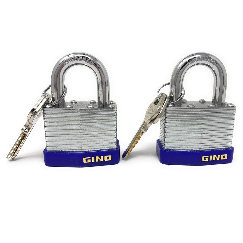 2 GINO Laminated Padlocks with Keys, 44 mm 3/4”  Hardened Shackle, Keyed Alike