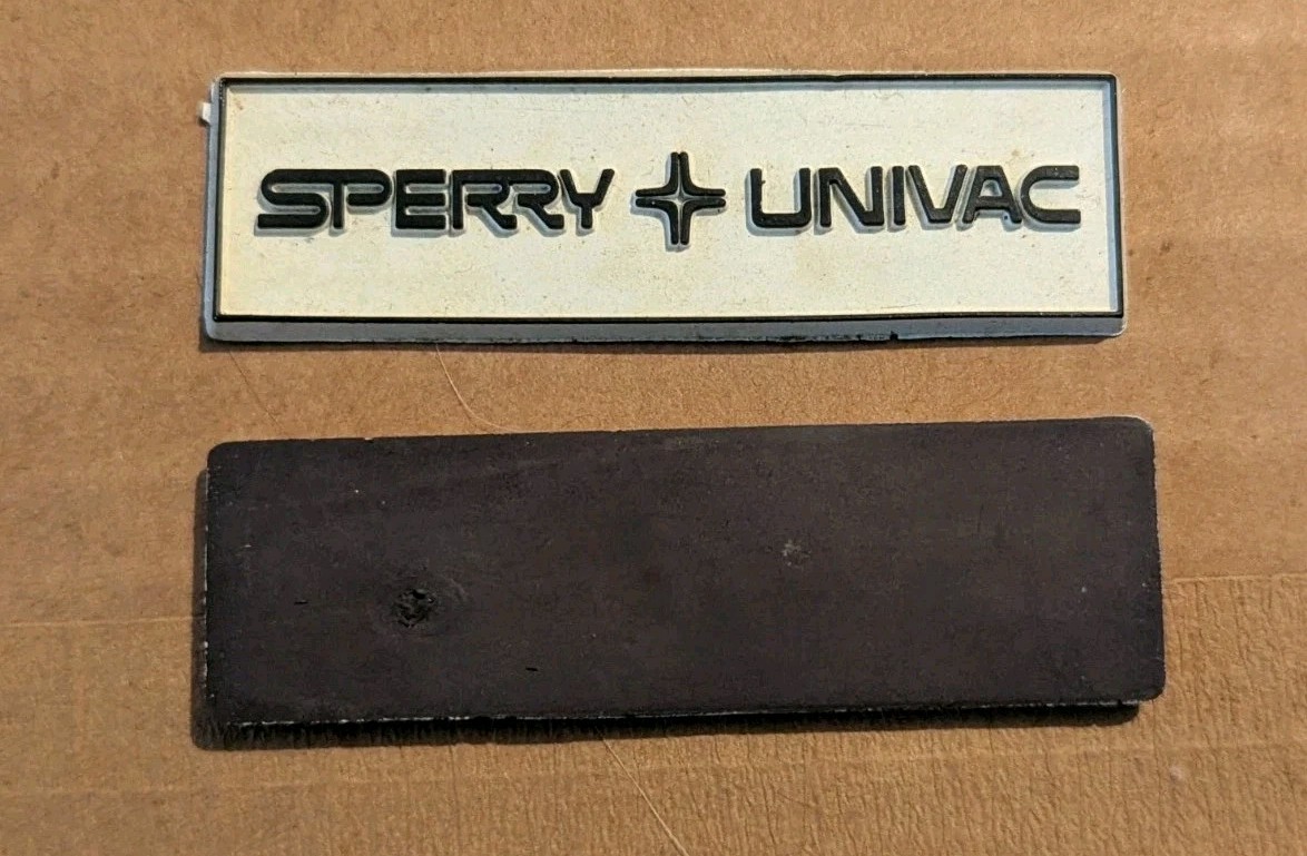 Vintage Univac Sperry Series Rubber Magnetic Nameplate - History Piece