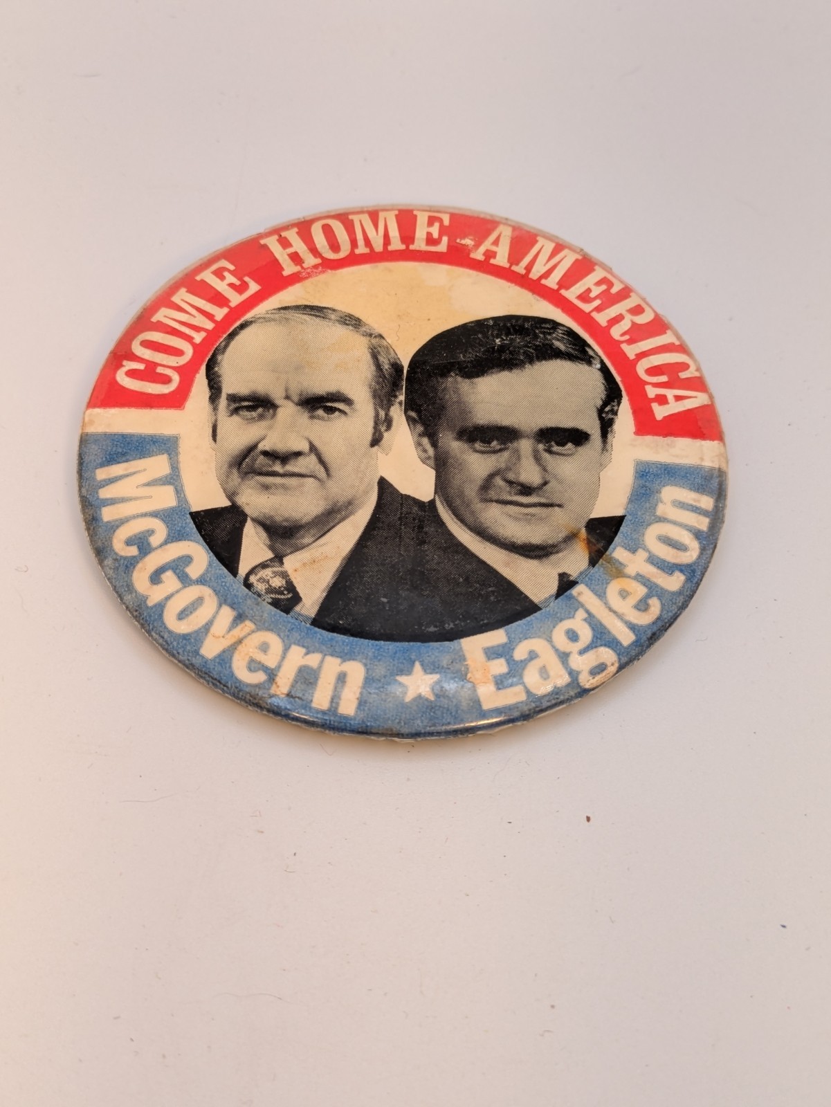 3.5" McGovern Eagleton Come home America Political Pin Button