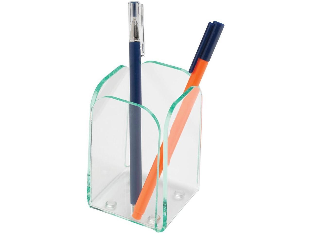 Lorell Transparent Pencil Cup 2-3/4"x2-3/4"x4-3/4" CL/Green 80656