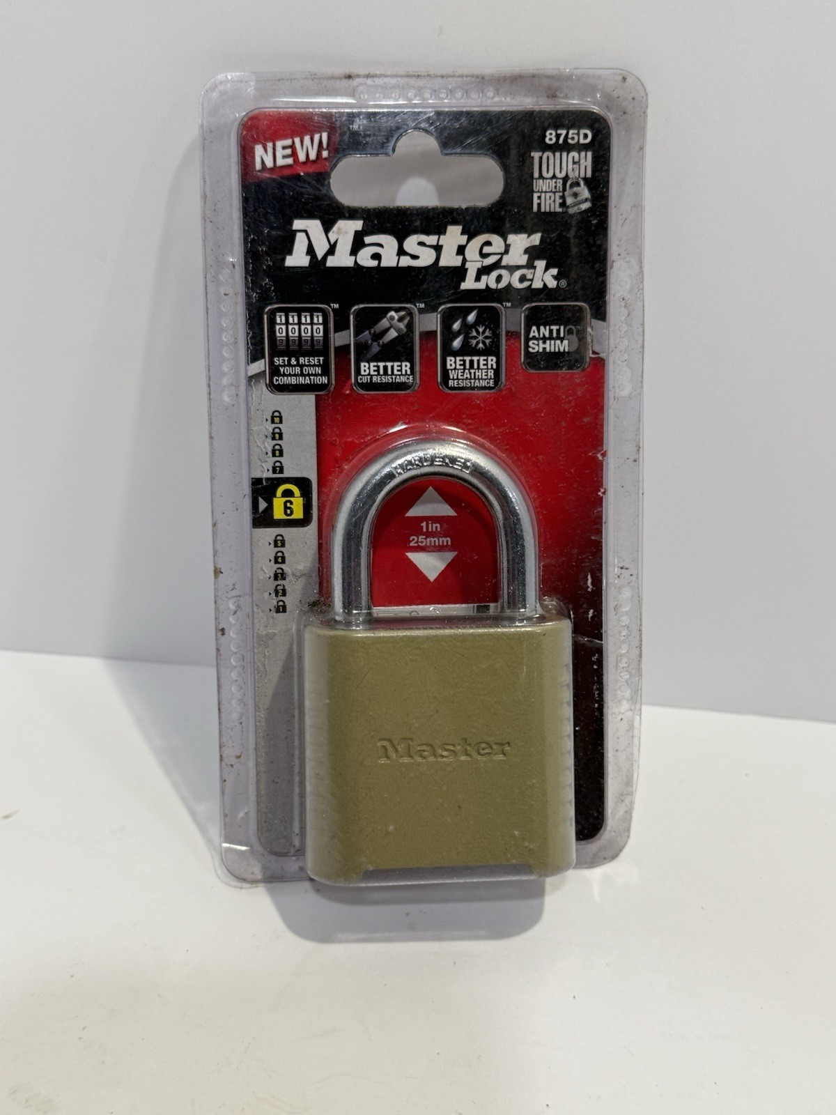 Master Lock 875D Resettable Combination Padlock Brass Body Steel Shackle 5/16 in
