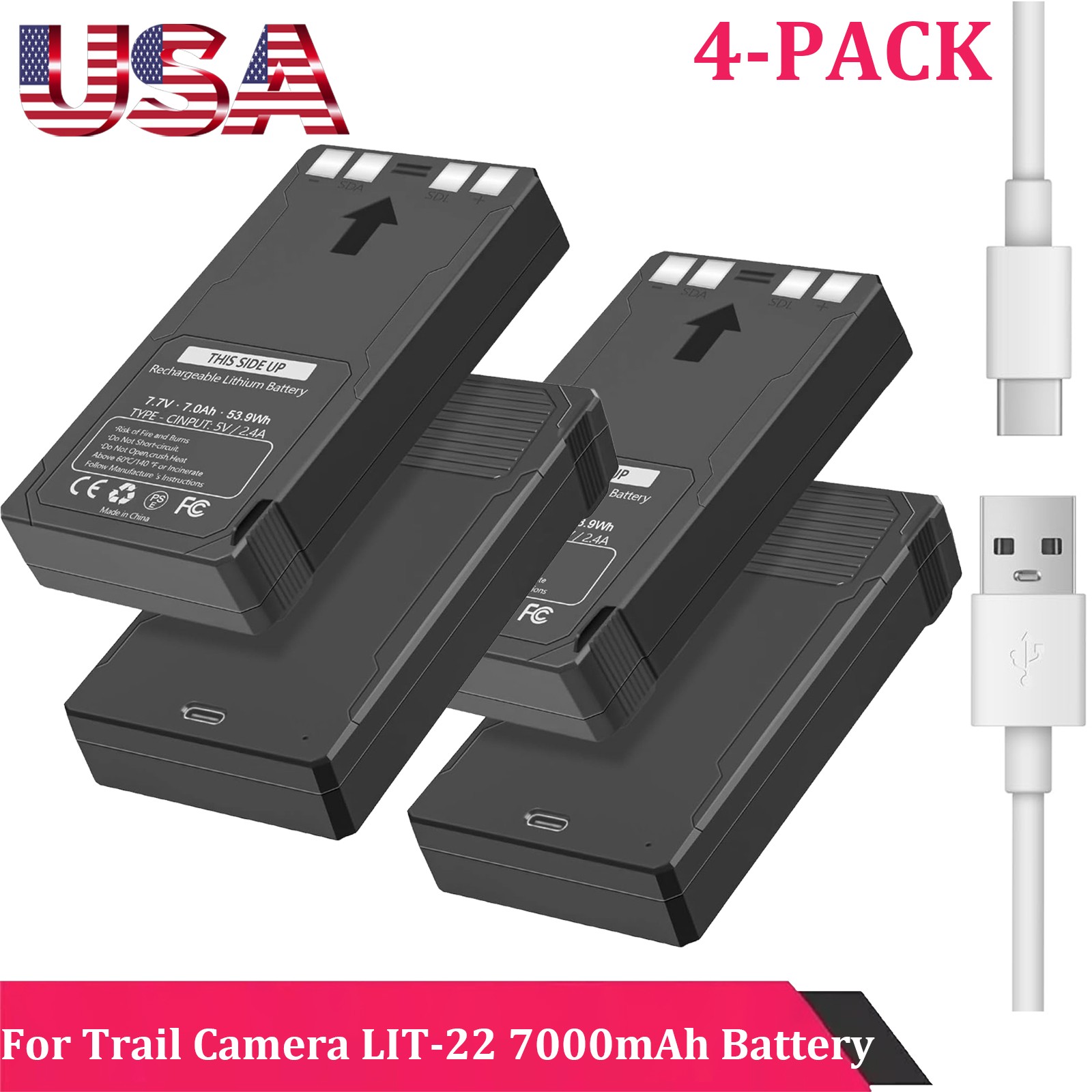 4-Pack LIT-22 7000mAh Battery for SPYPOINT Flex-M Flex-Plus Flex-S Trail Camera