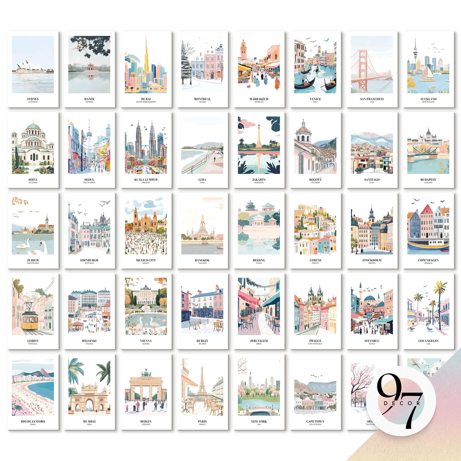 97 DECOR Vintage Travel Decor Posters - World Collage, Collection
