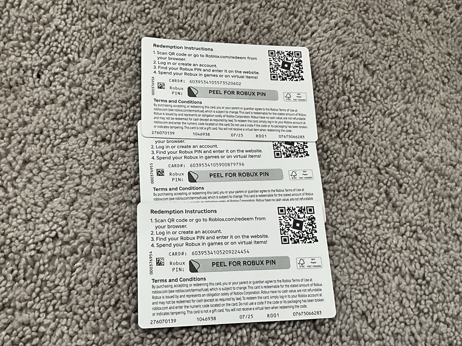 3 Roblox Gift Card 200 Robux Each