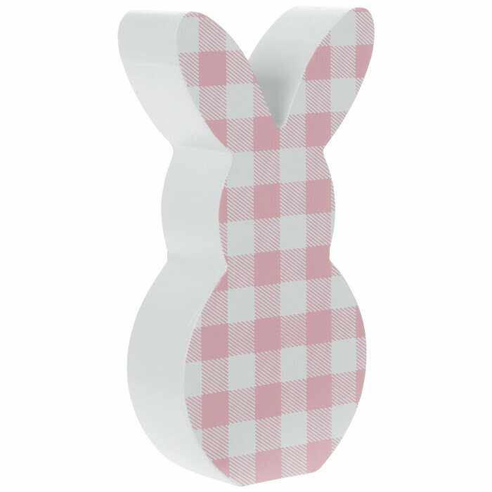 Pink Gingham Wood Easter Bunny Tabletop Decor