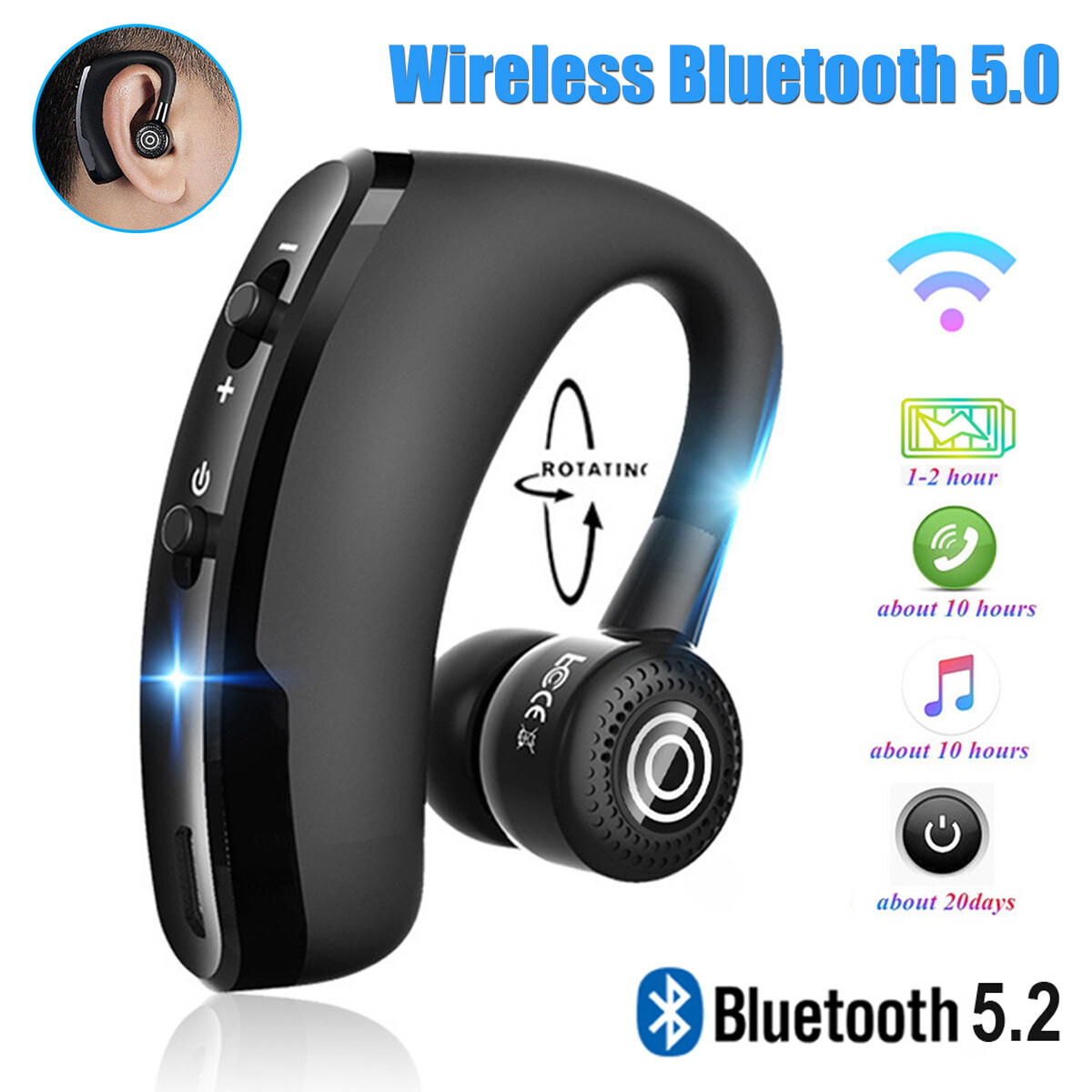 TWS Wireless Earphones Bluetooth 5.0 Earpiece Driving Trucker Headset Earbuds