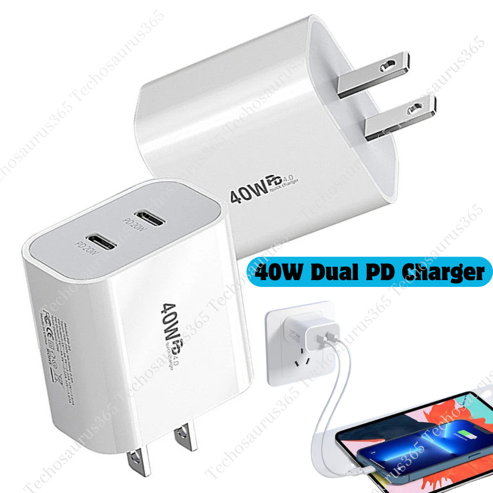 40W USB C Dual Wall Charger PD Fast Block Type C Charging Cube Brick For iPhone
