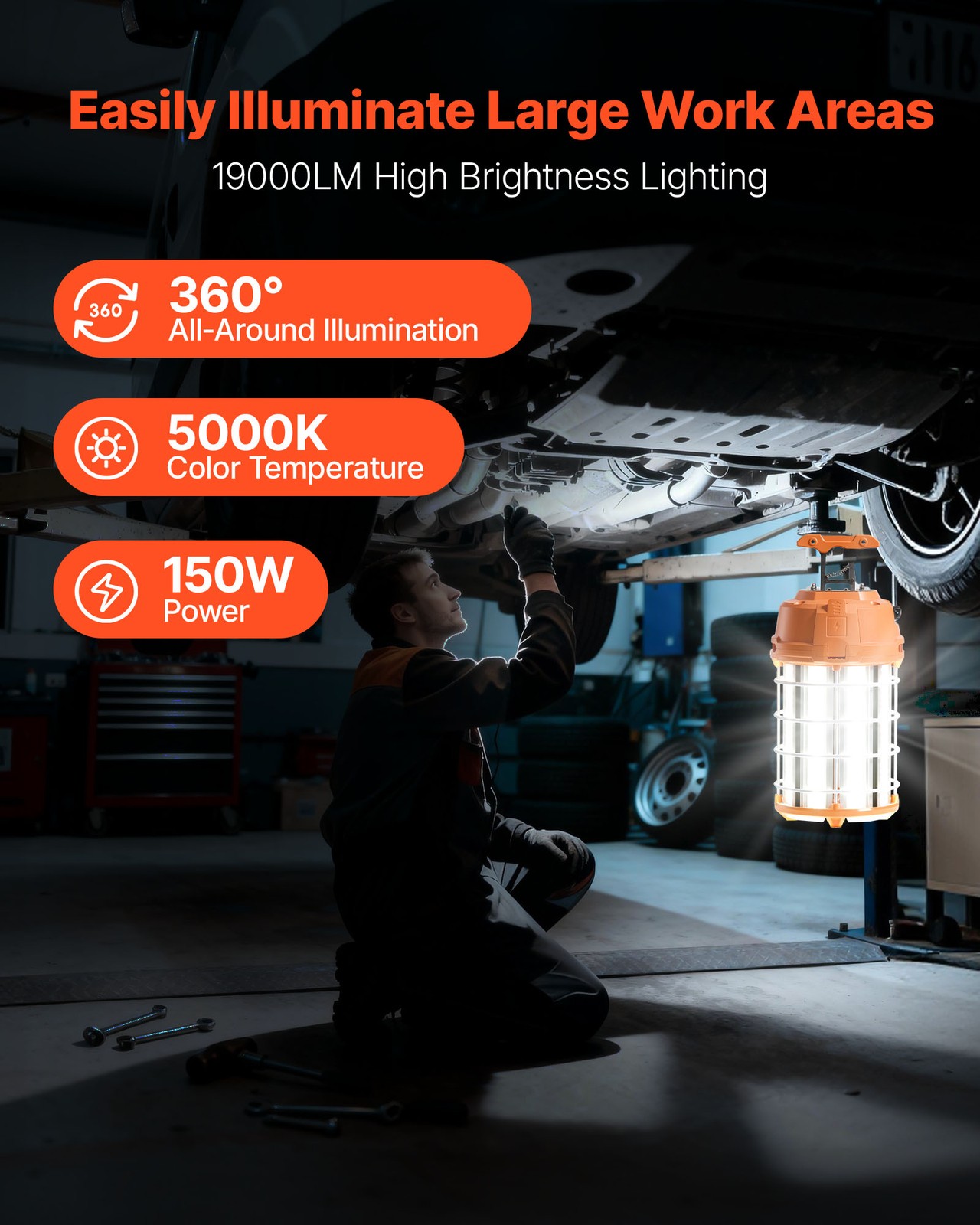 VEVOR LED Temporary Work Light 150W Construction Light 5000K Job Site Lighting