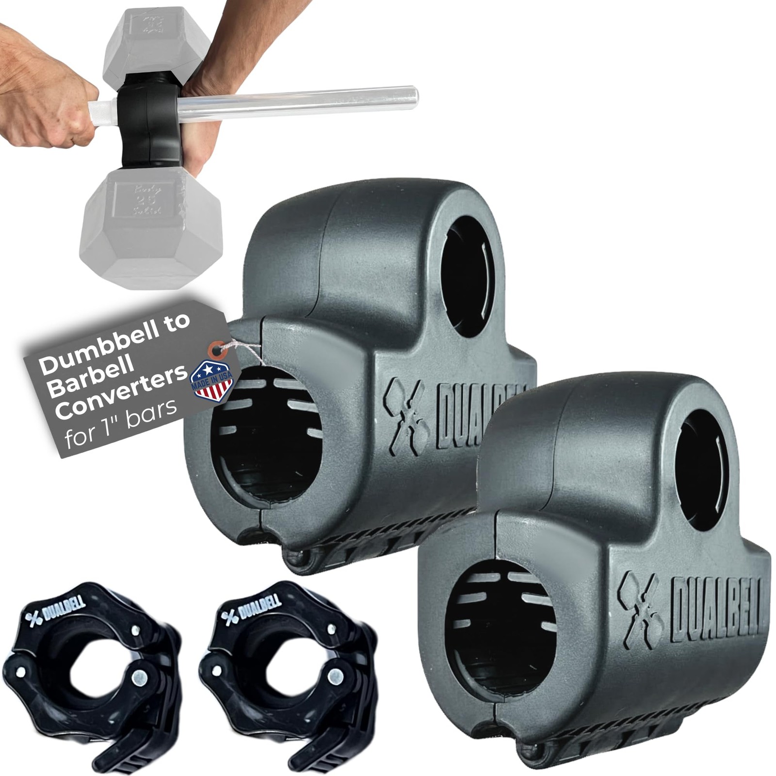 Dumbbell Barbell Converter - 1 Standard Bars, Up to 100lb Capacity - Dumbbell Co