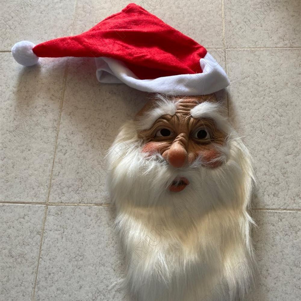 1x Merry Christmas Santa Claus Latex Mask Ornament Cute Beard Santa Claus Mask