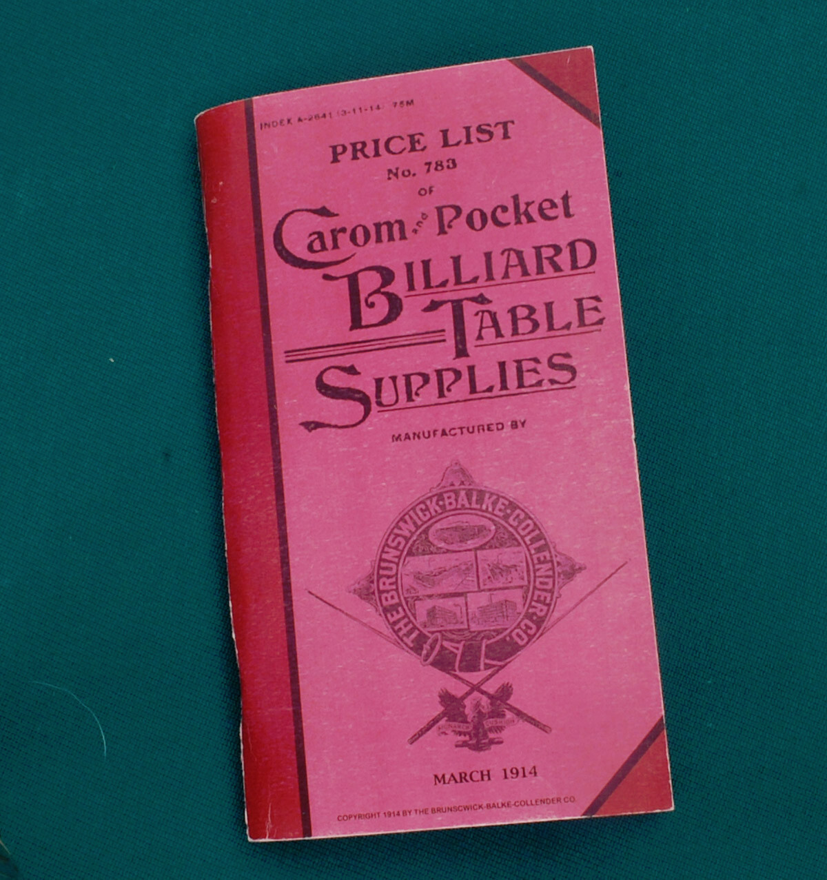 Reproduction of Rare 1914 BBC Billiard Price List/Catalog No. 783