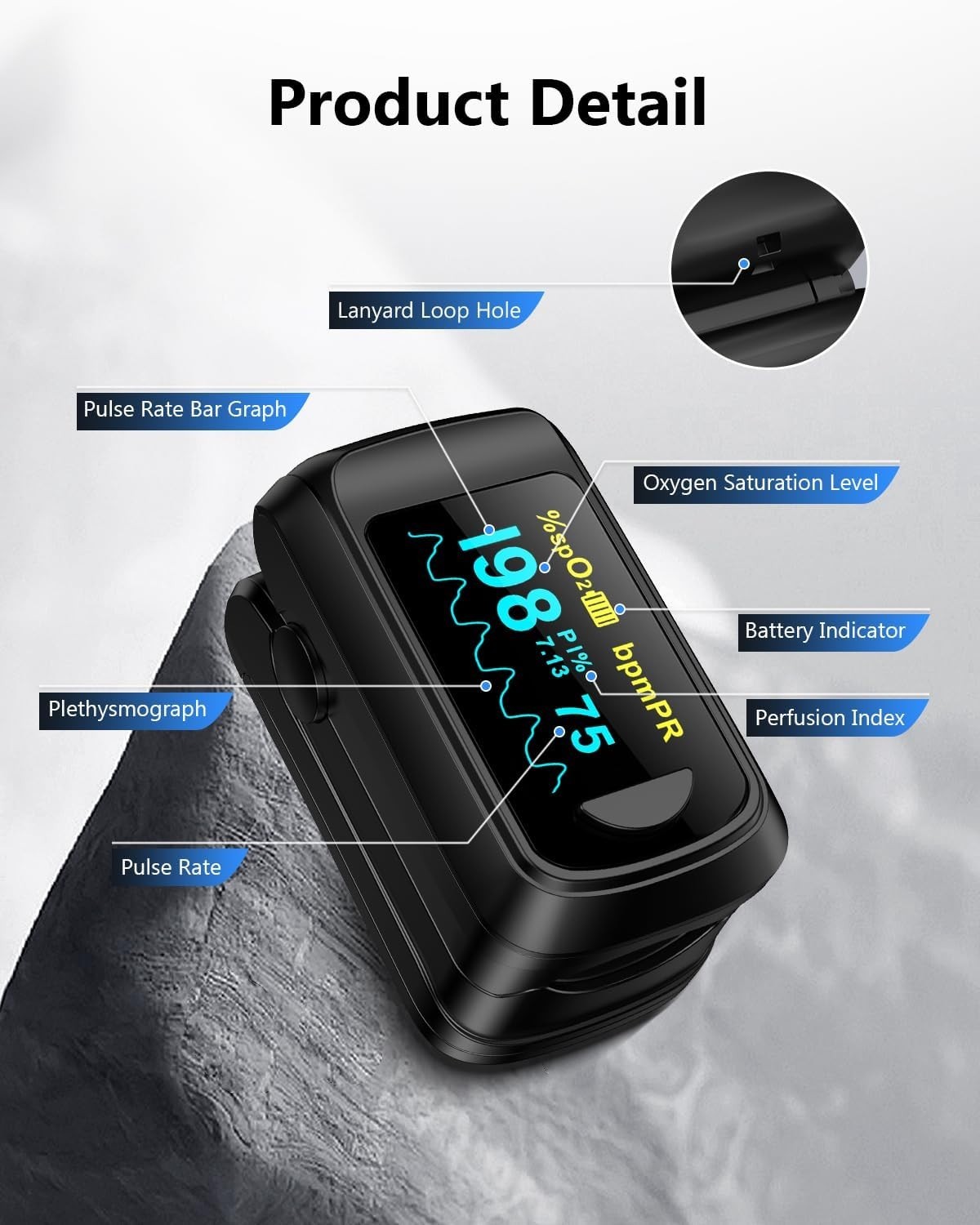 Lightweight Wireless Pulse Oximeter with 2 AAA Batteries & User-Friendly Design