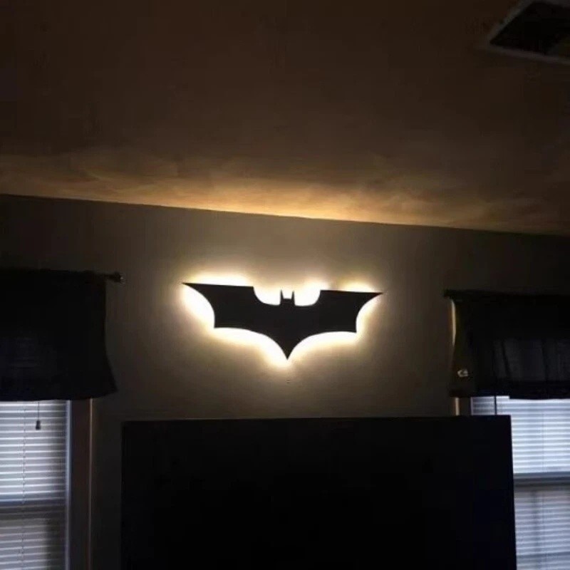 Wireless Batman Logo LED Night Light – Remote Controlled Bedroom Lamp Decor
