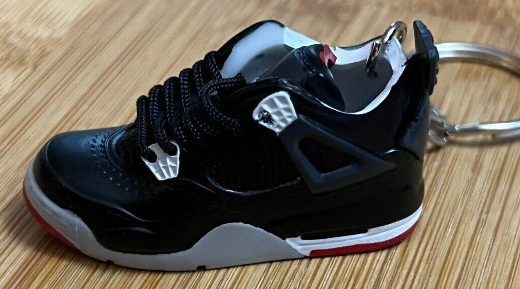 New Mini 3D AIR JORDAN 4 sneaker shoe keychain BLACK/WHITE/GREY