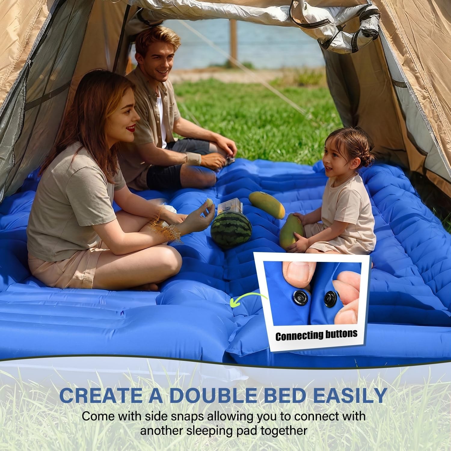 Lightweight Inflatable Camping Mat with Built-in Pillow & Quick Inflate, Twin
