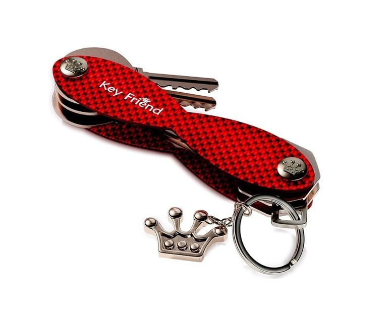 KeyFriend Smart Key Holder Keychain Carbon Fiber Organizer Up to 18 Keys Compact