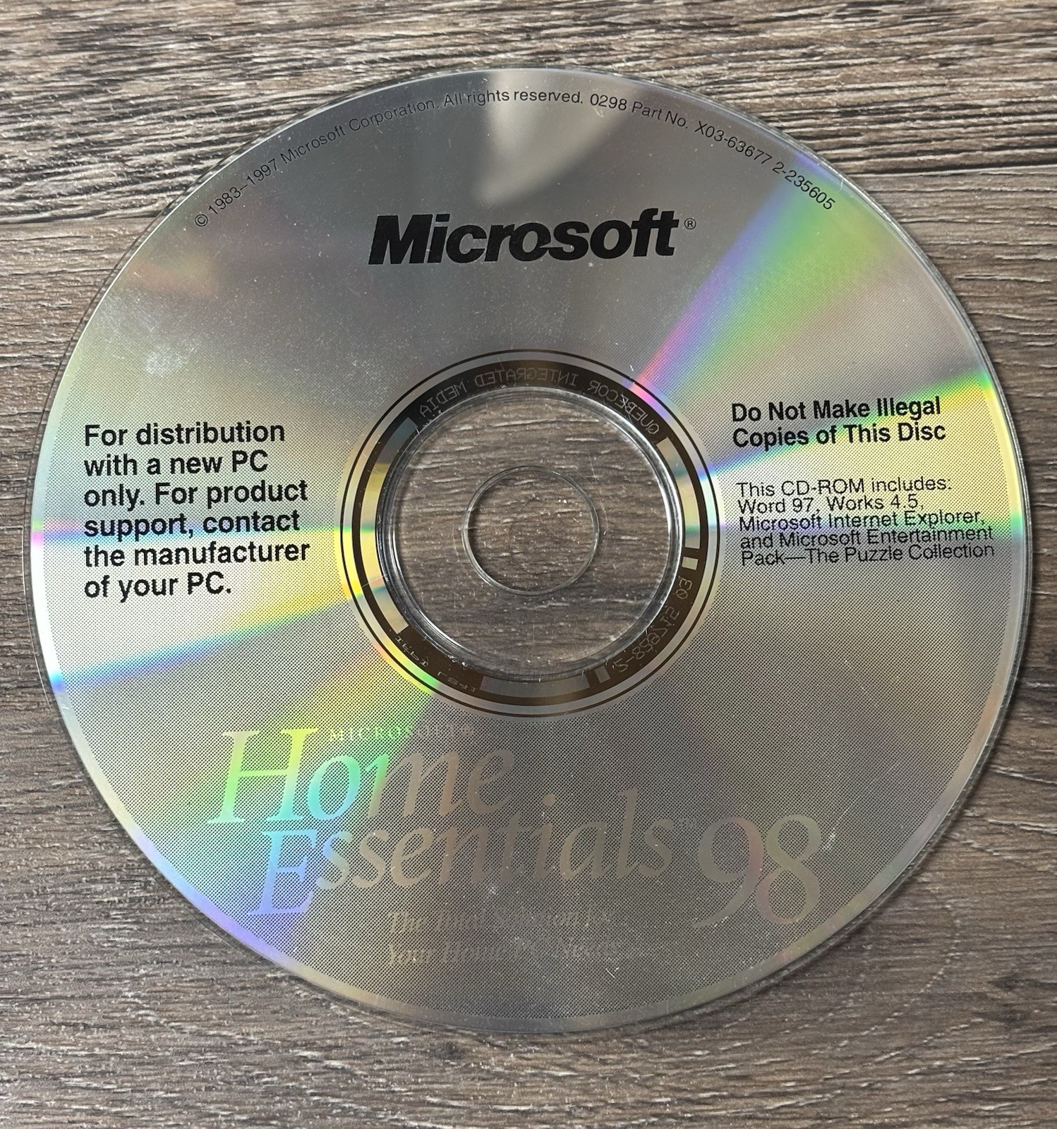 Microsoft Home Essentials 98 PC Disc Only