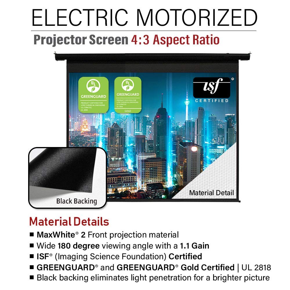 104-Inch Motorized Projector Screen, 4:3, Electric Drop Down Projector Screen...