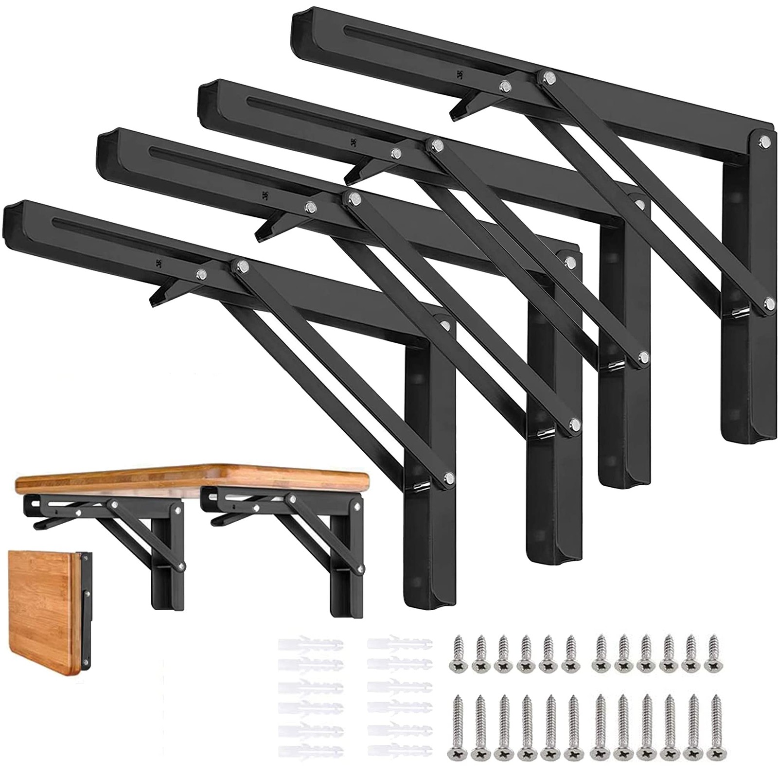 4 PCS 10-inch Heavy Duty Metal Folding Shelf Brackets Collapsible for Bench